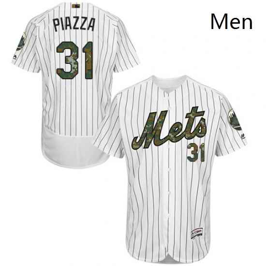 Mens Majestic New York Mets 31 Mike Piazza Authentic White 2016 Memorial Day Fashion Flex Base MLB Jersey